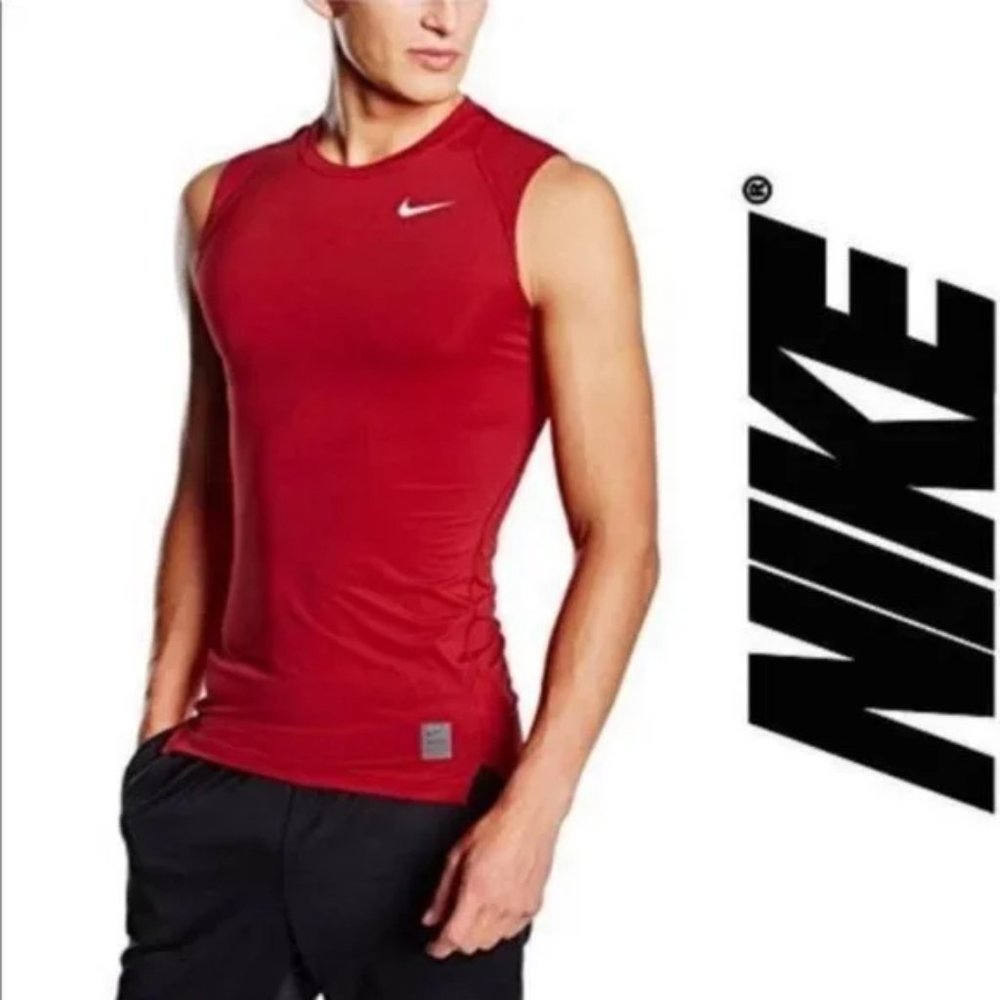 nike pro combat sleeveless compression men's red shirt